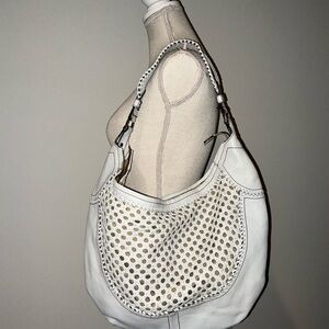 Cole Han off white pebbled Leather Hobo Bag